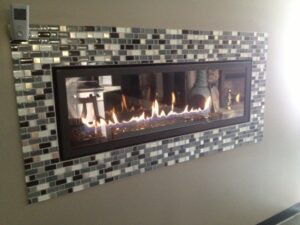 Showroom display of a lit fireplace Showroom display of a lit fireplace in Washington, DC