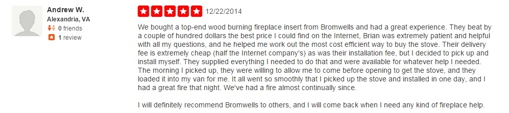 Testimonials of Bromwell's The Fireplace People in Washington, D.C.
