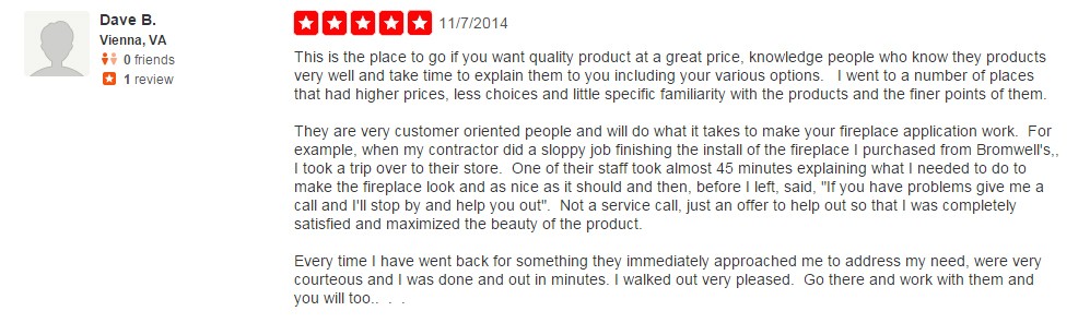 Testimonials of Bromwell's The Fireplace People in Washington, D.C.