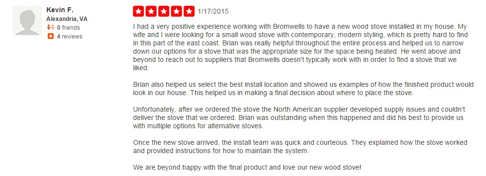 Testimonials of Bromwell's The Fireplace People in Washington, D.C.